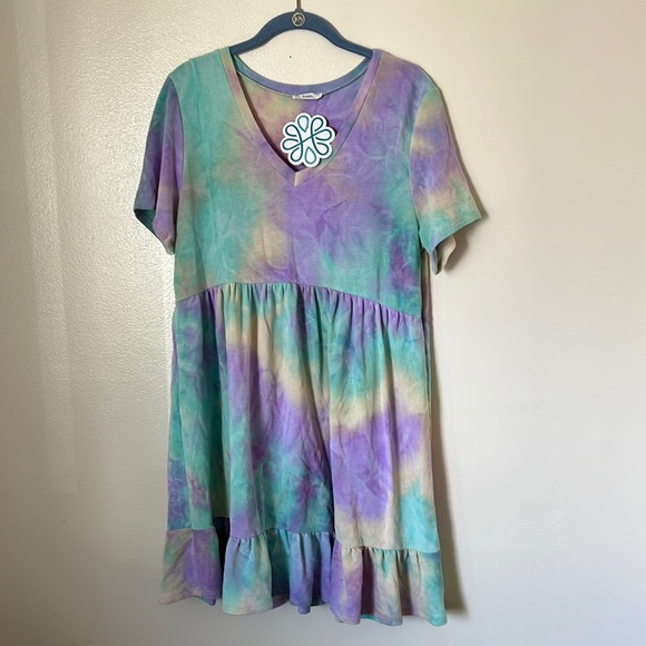 [Jodifl x Shop Hopes] Tie Dye Baby Doll Ruffle Hem Dress- NWT - Picture 2 of 4
